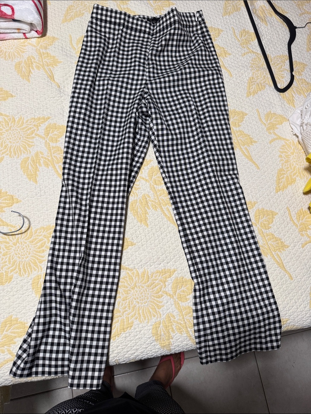 Ann Taylor Black & White Gingham Straight-Leg Pants